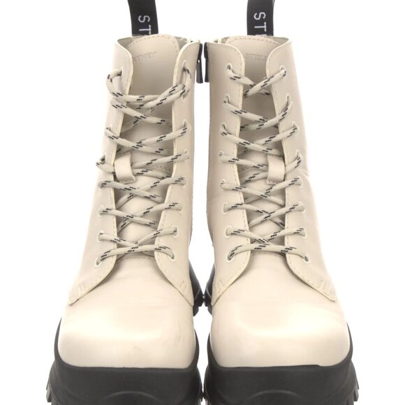 Stella McCartney Ivory Vegan Leather Trace Combat Boot Lace Rubber Lug Sole Sz 9 - Picture 3 of 10